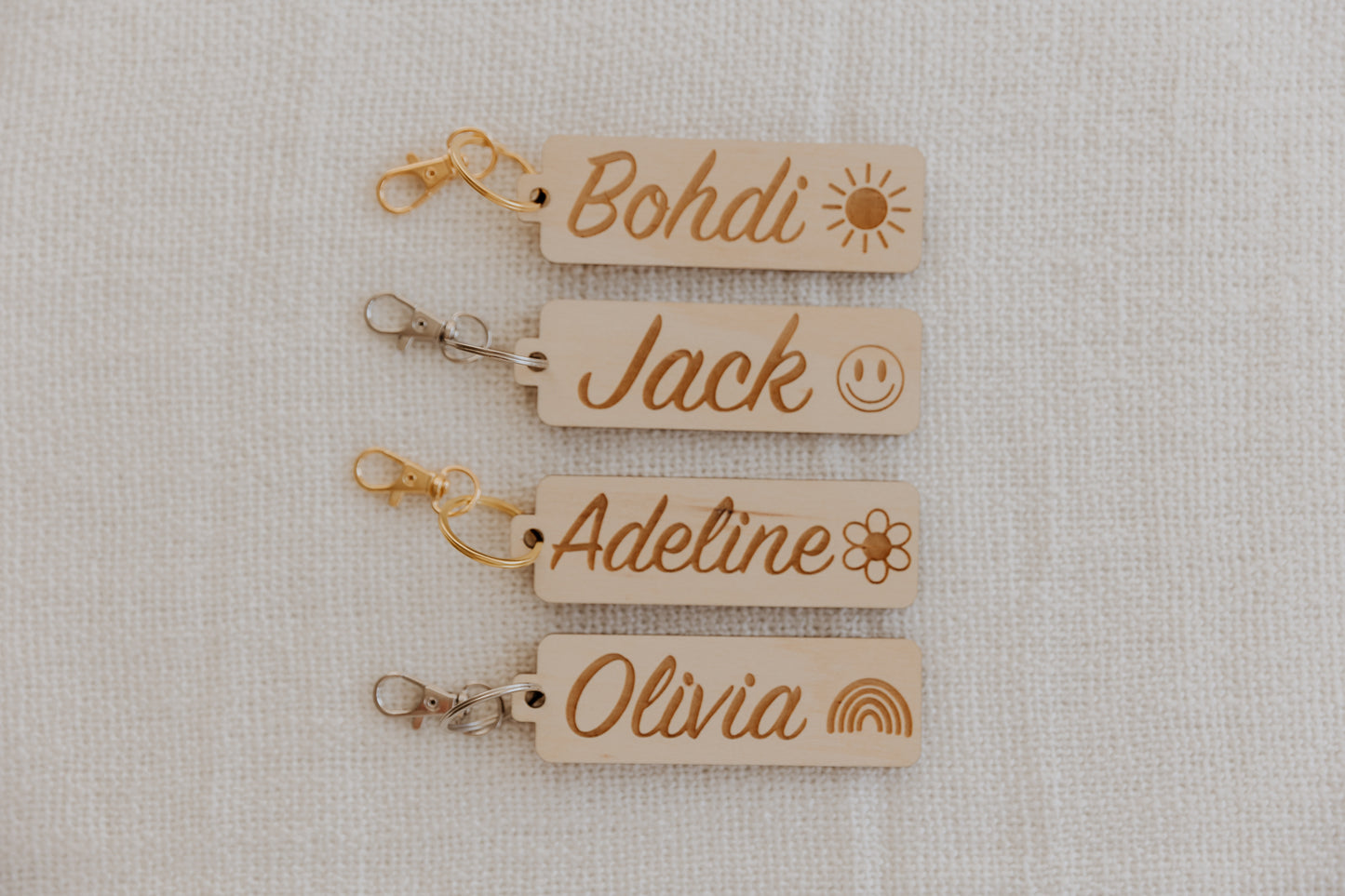 Engraved wood name keyring bag tag