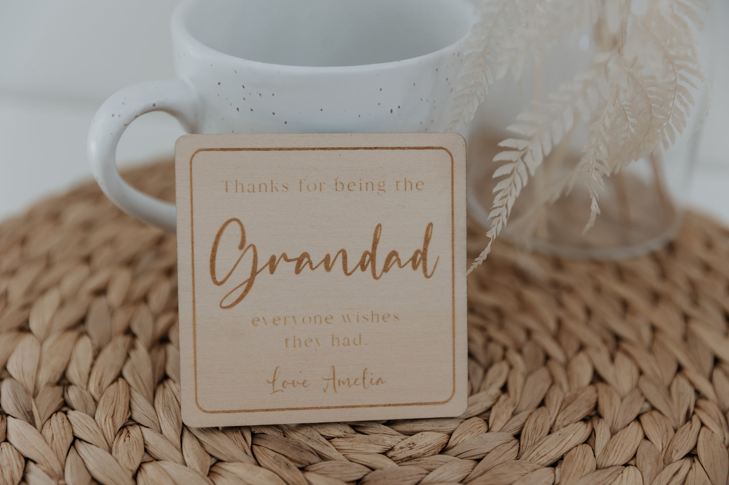 Father's Day gift wooden drink coasters personalised Grandad gift