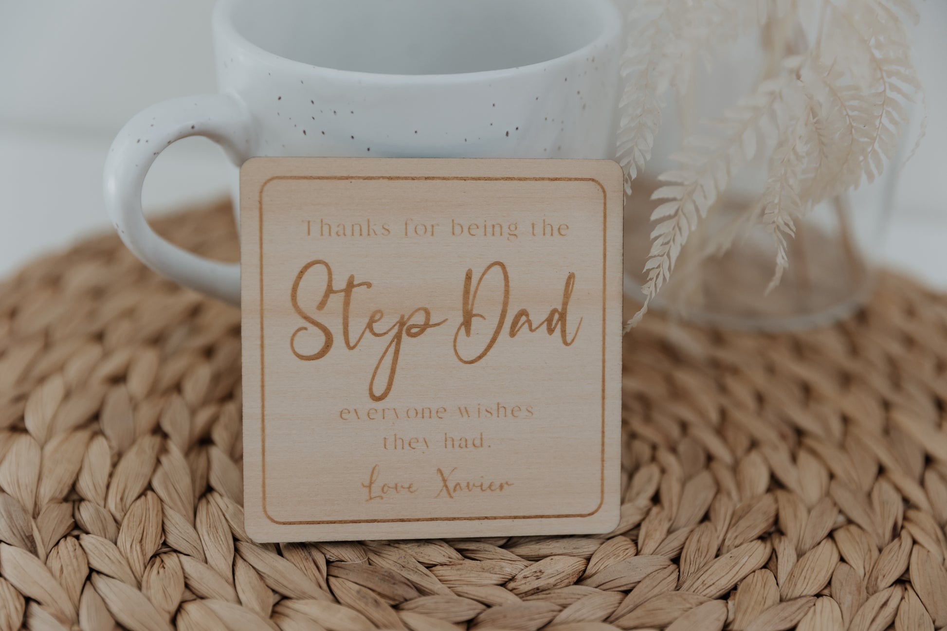 Father's Day gift wooden drink coasters personalised Step Dad gift