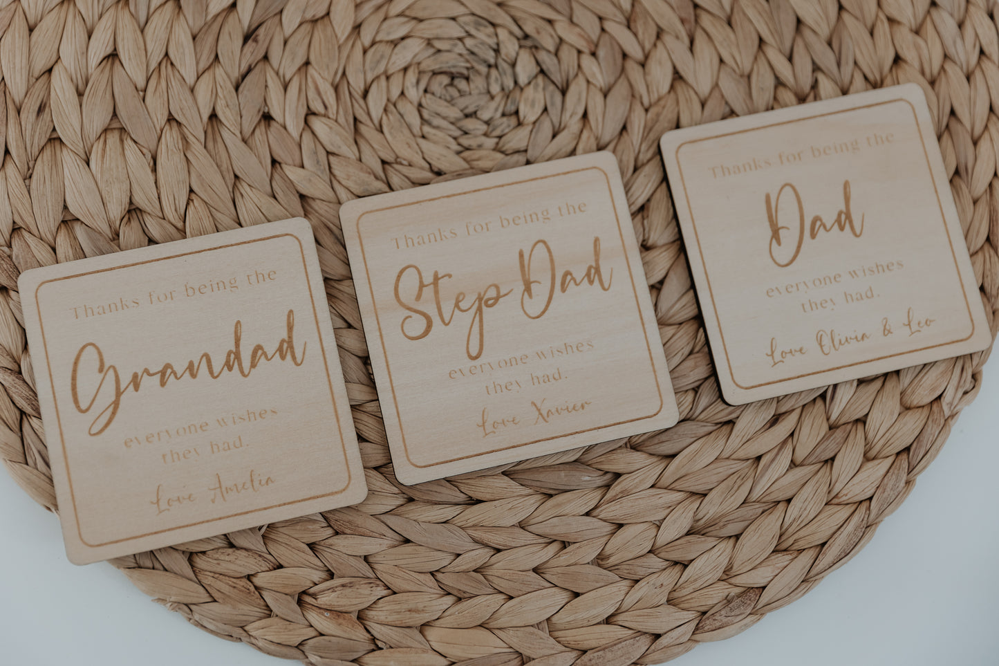 Father's Day gift wooden drink coasters personalised Dad, Step Dad, Grandad gift