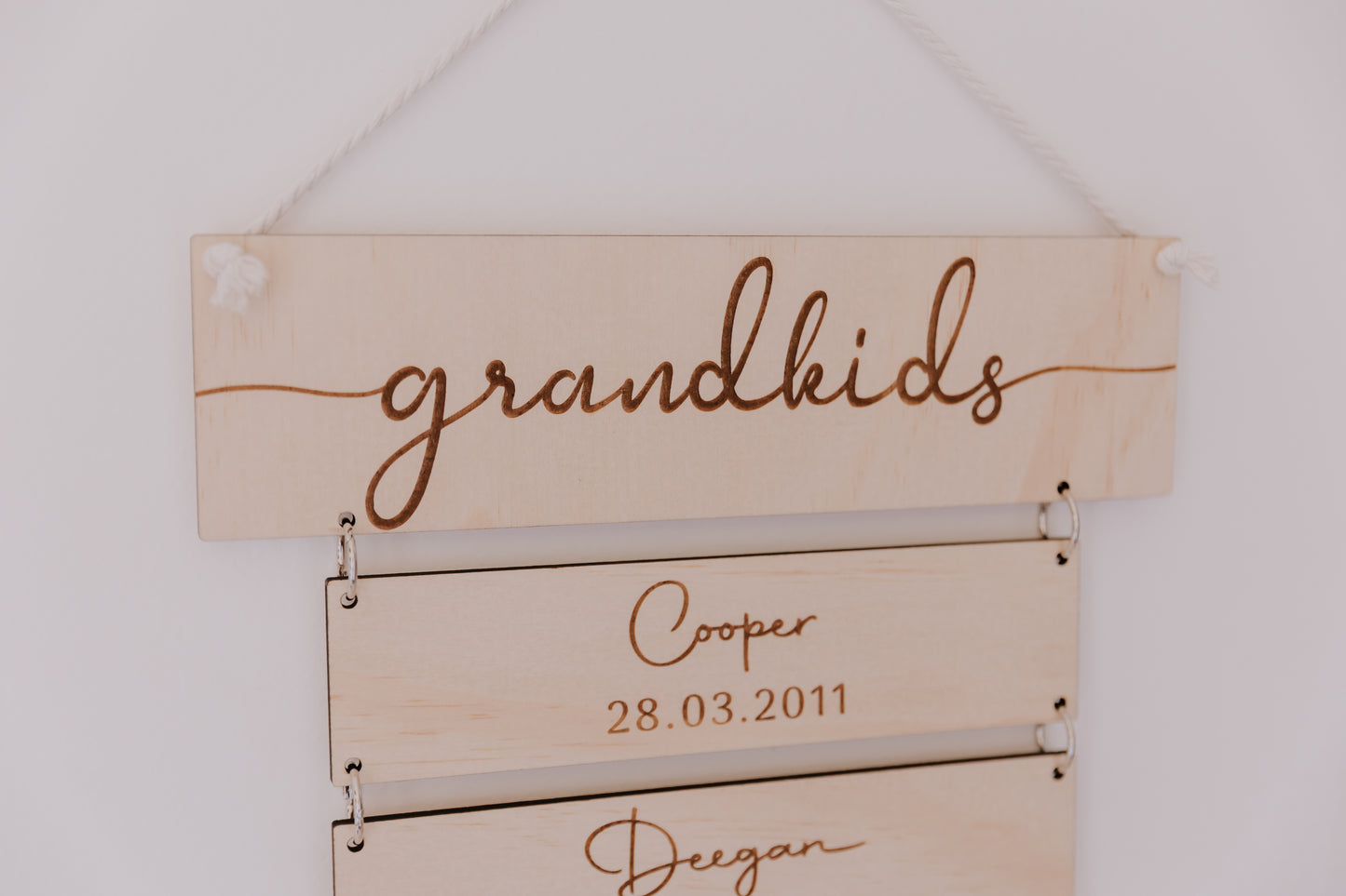 Grandparent gift - grandkids sign with grandchildren names and birthdays, engraved wooden wall hanging sign for grandparents