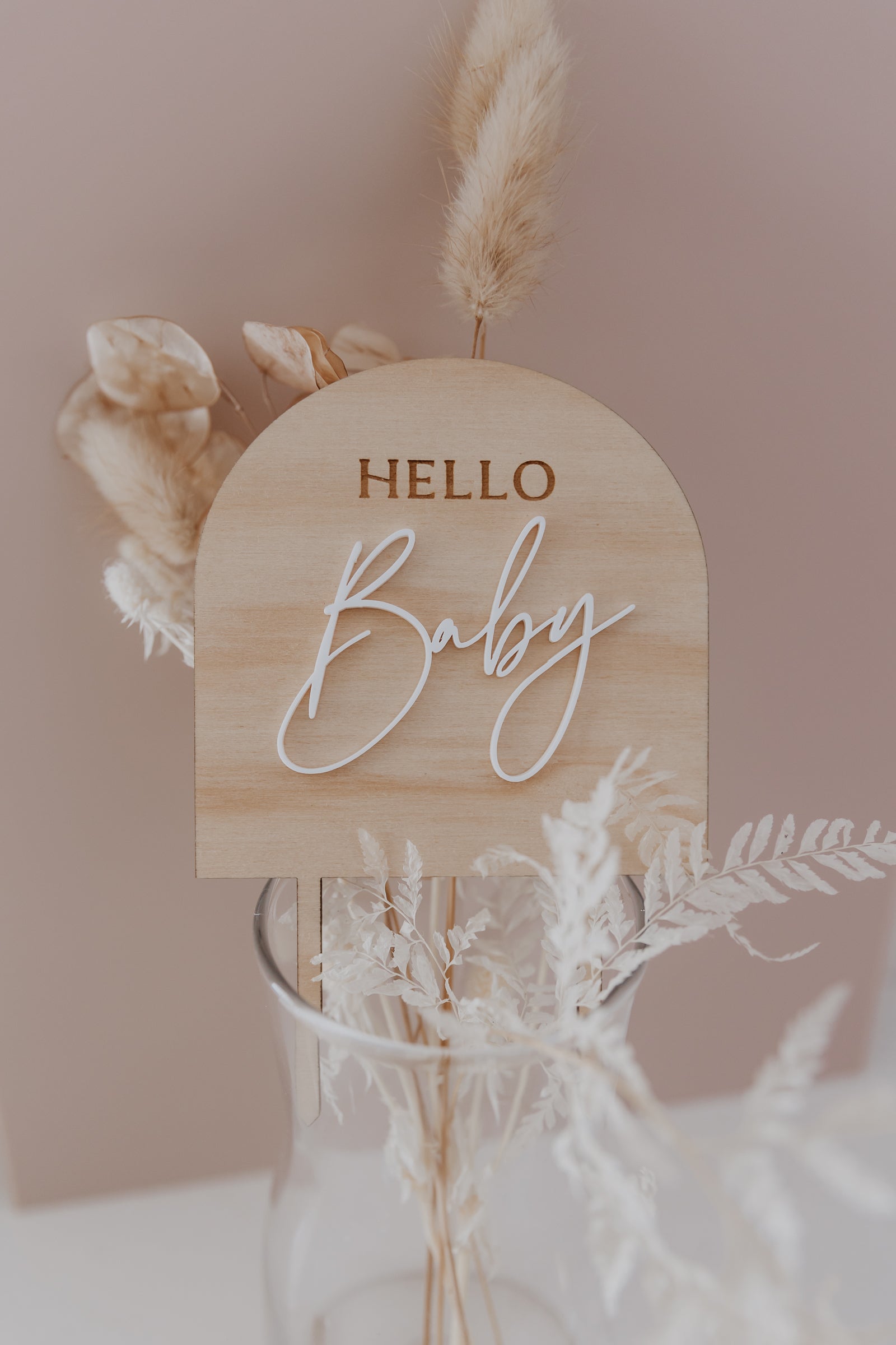 Hello Baby Arch wooden baby shower cake topper