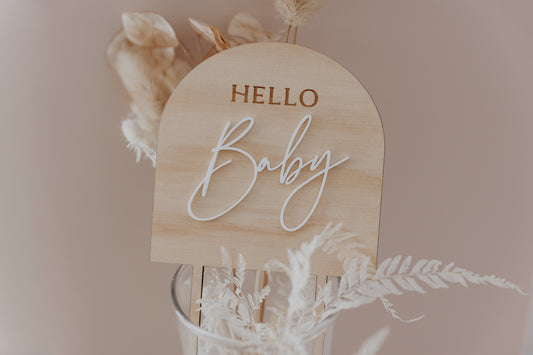 Hello Baby Arch wooden baby shower cake topper