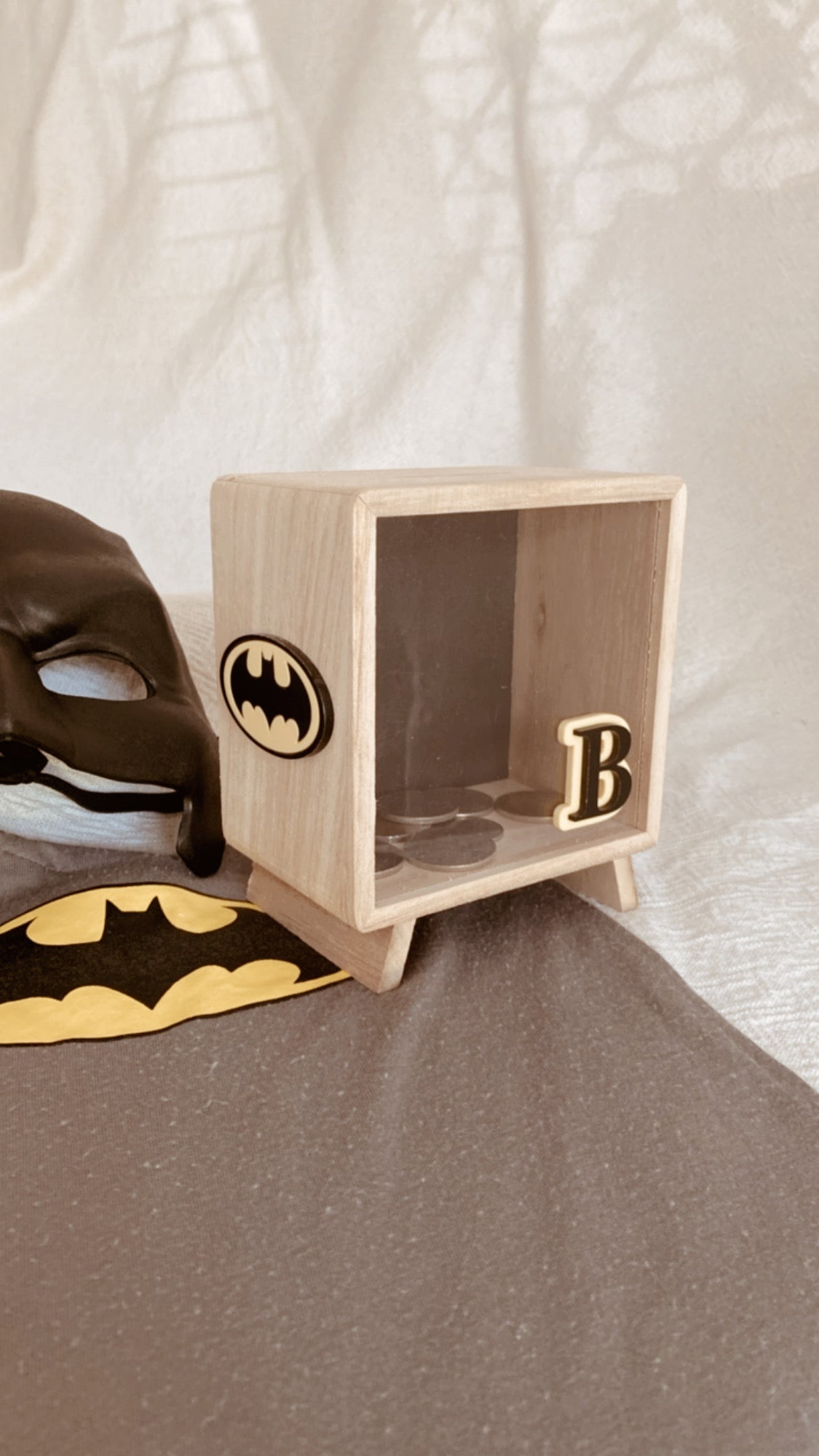 Wooden Kids Money Box Piggy Bank Batman