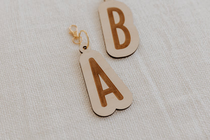 Bag Tag Initial Keyring - Engraved Wood