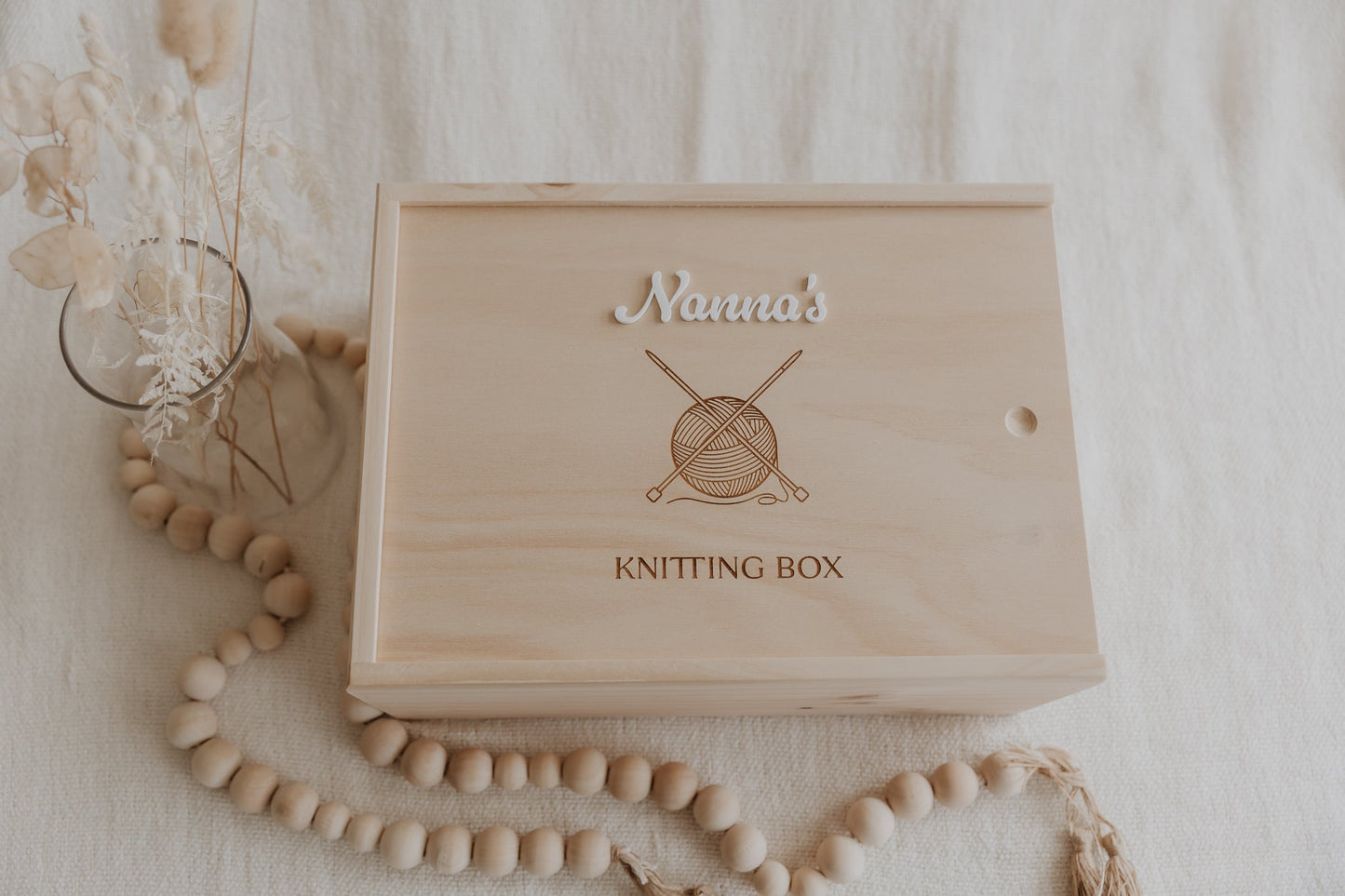 Knitting Keepsake Box - Medium Wooden Slide