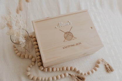 Knitting Keepsake Box - Large Wooden Hinged