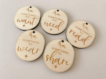 Mindful Present tags Personalised - Want, Need, Read, Wear, Share tags