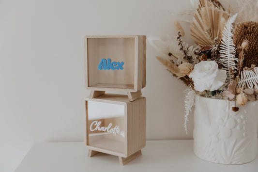 Wooden money box piggy bank personalised, kids money box with name, travel fund money box