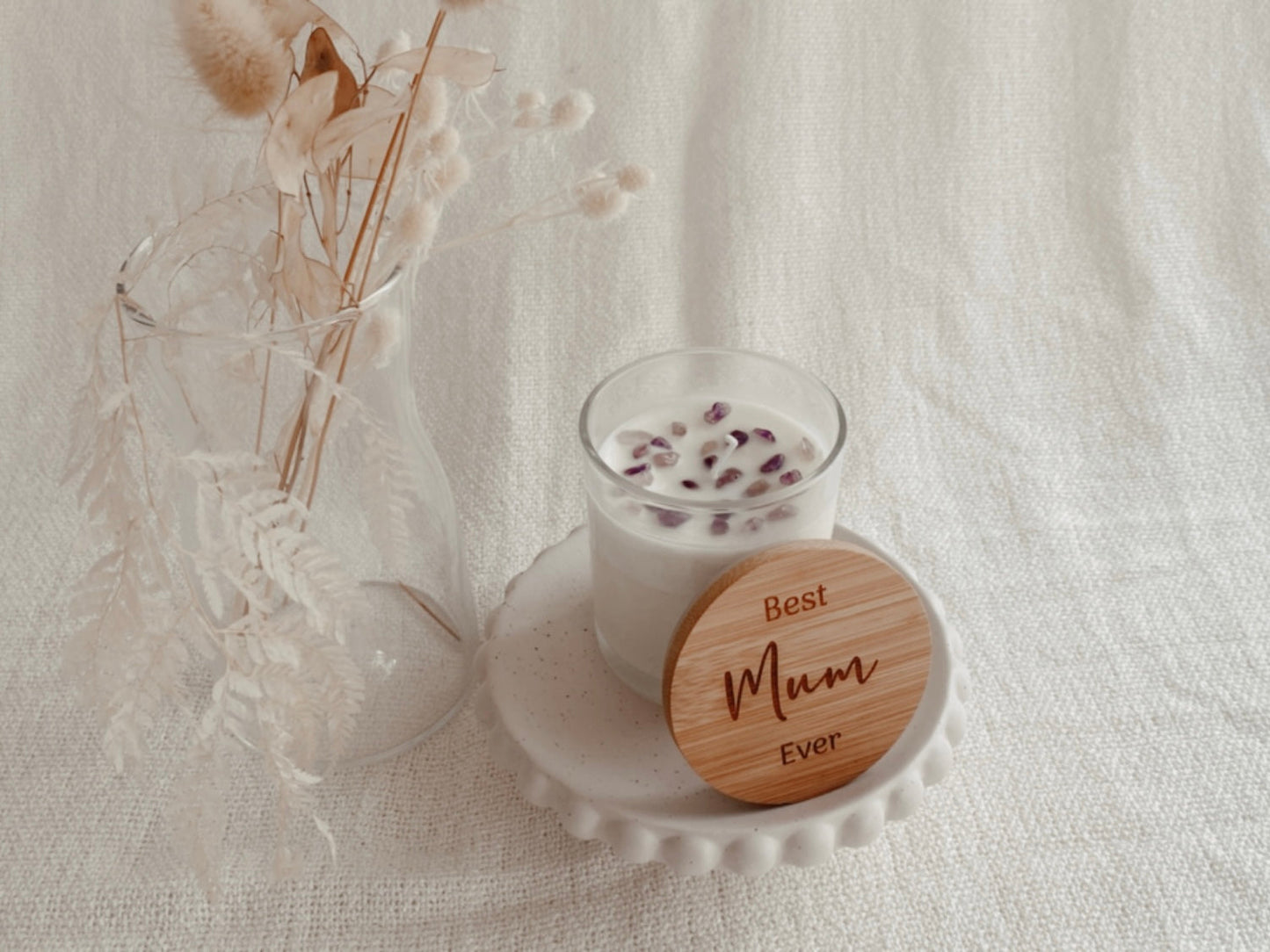 Mother's Day Glass Jar Crystal Candle - Mum better than Dad