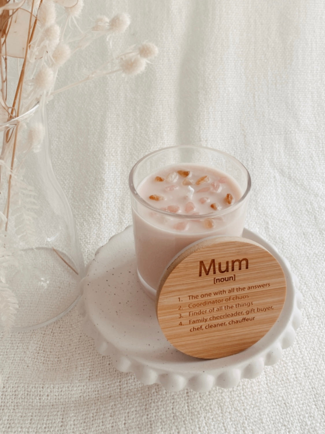 Mother's Day Glass Jar Crystal Candle - Mum better than Dad