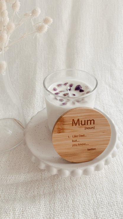 Mother's Day Glass Jar Crystal Candle - Mum better than Dad