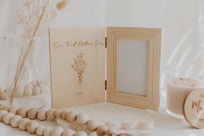 Our first Mother’s Day folding book style photo frame engraved flowers