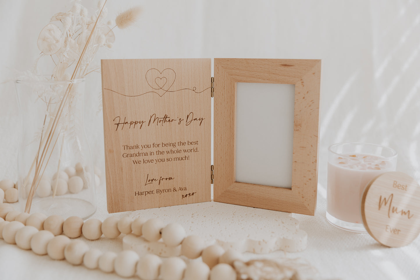 Happy Mother’s Day folding book style photo frame engraved personalised grandma