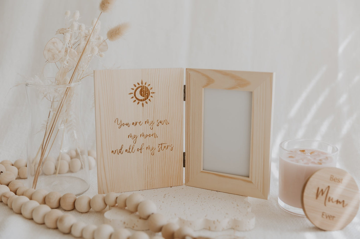 Mother’s Day folding book style photo frame engraved you are my sun my moon and my stars