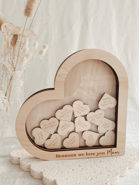 Reasons I love you Mum - Heart shaped messages box