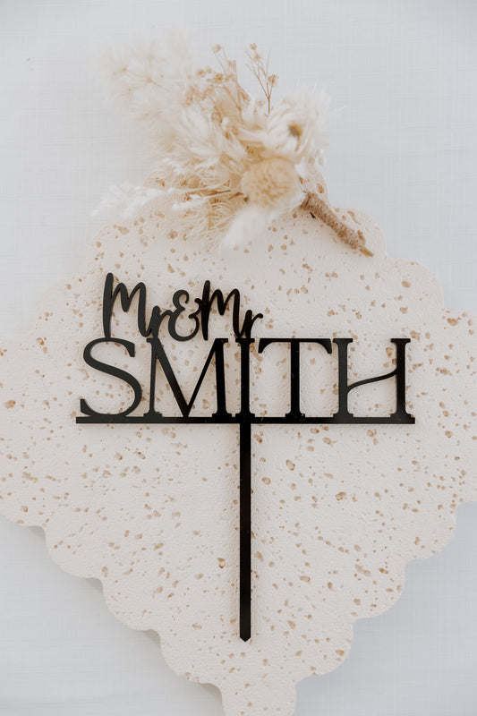 Mr & Mr personalised surname wedding cake topper