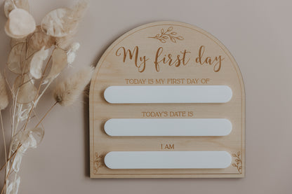 First Day Milestone Board - Leaves Design