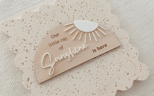 Our little ray of sunshine is here birth announcement plaque