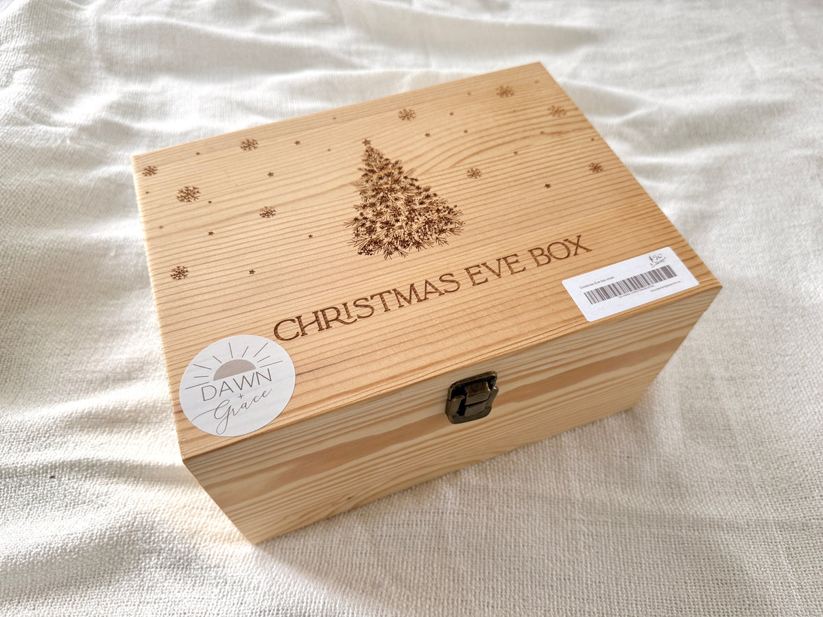 RTS Christmas Eve Wooden Box - SMALL Hinged Lid