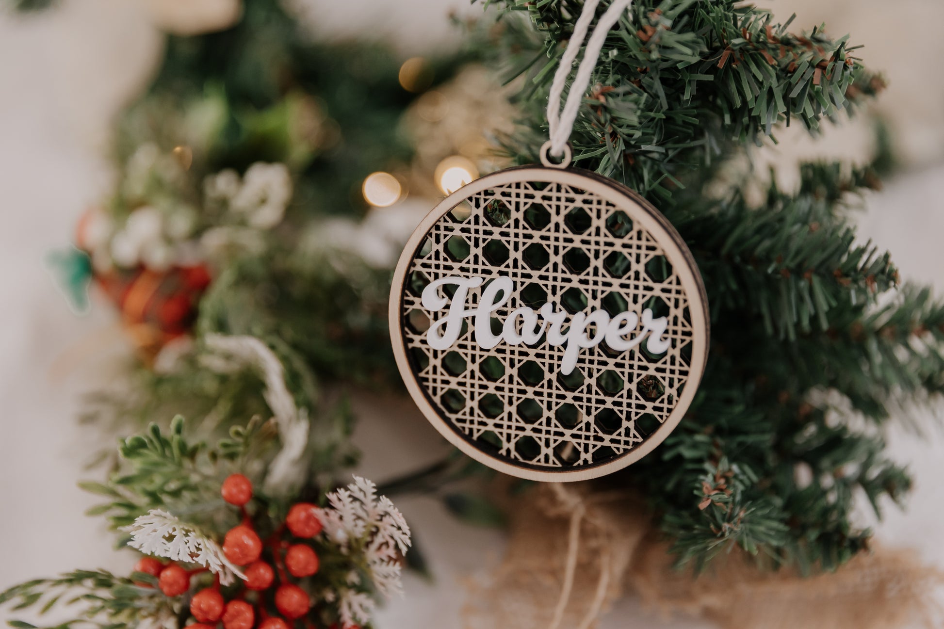 Rattan Look wooden christmas bauble