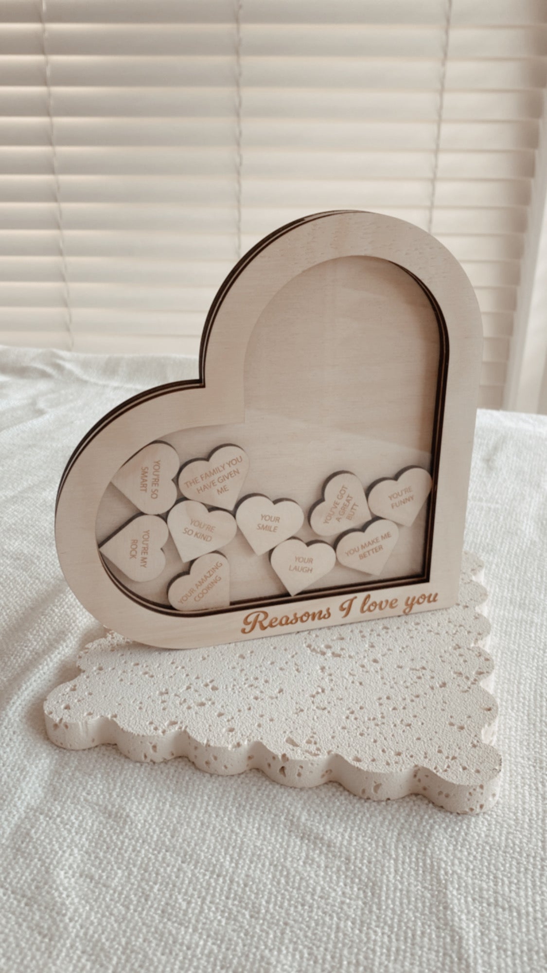 Reasons I love you wooden heart shape box engraved personalised jar