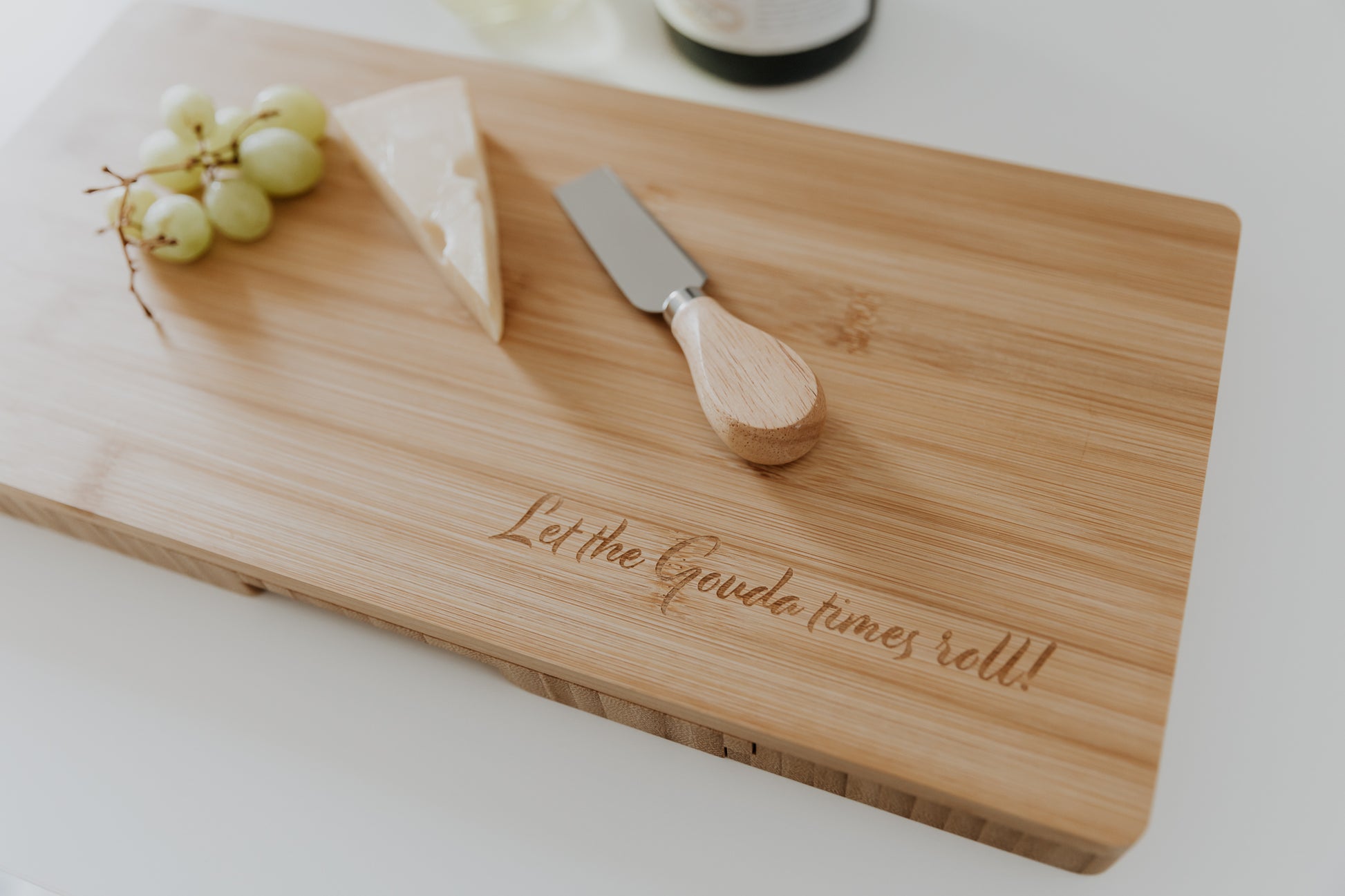 custom engraved cheesy puns cheese boards let the gouda times roll