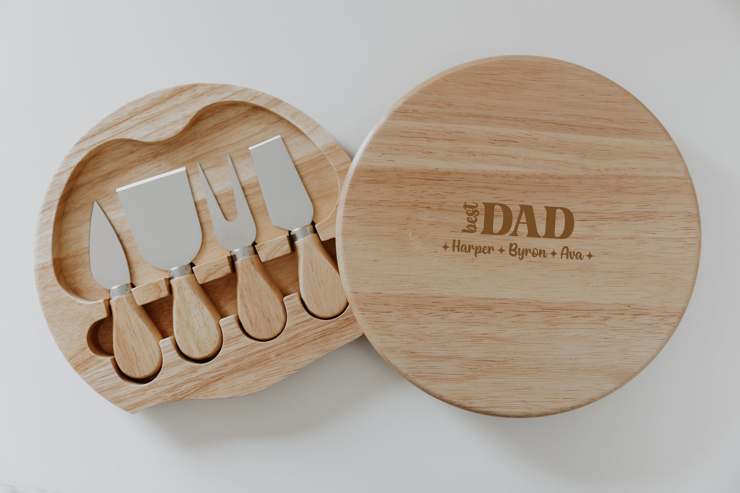 Engraved Round Cheese Board for Father's Day - Personalised Multiple design options