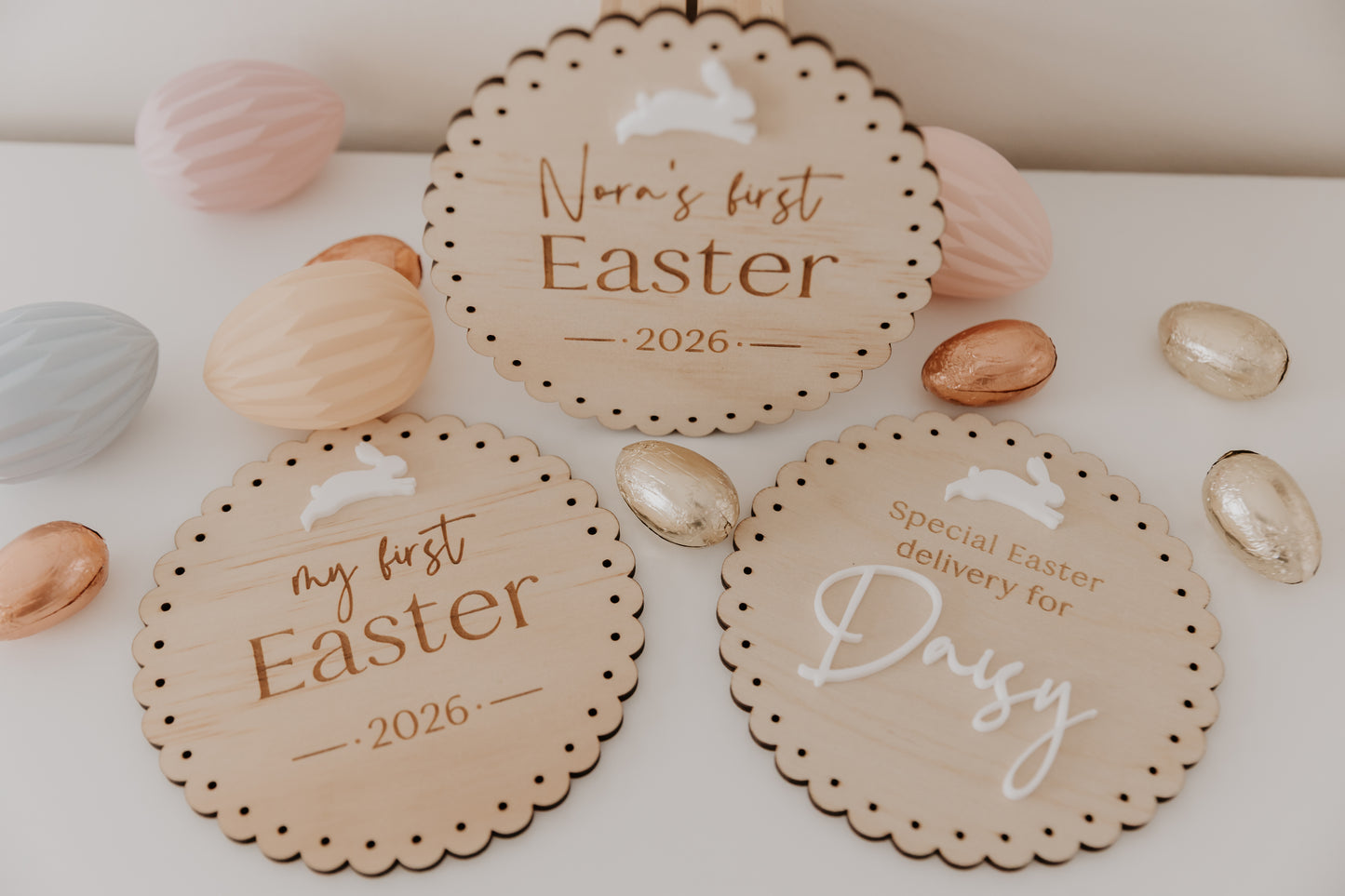 Special Easter Delivery Round Scalloped Edge Wooden Plaque