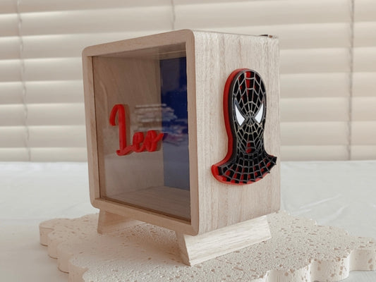 Spiderman wooden kids money box piggy bank, money box for boys superhero saving