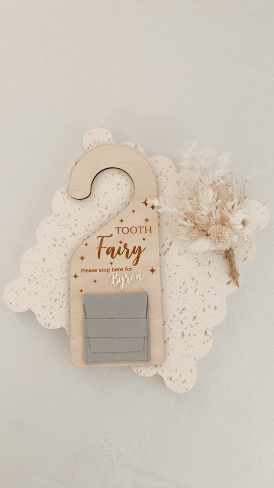 Tooth Fairy Door hanger with pouch personalised with childs name