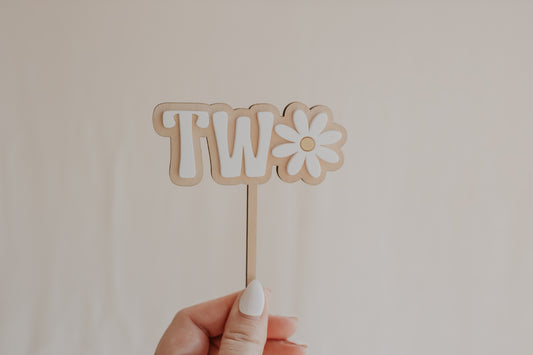 Daisy TWO Second birthday cake topper double layer acrylic and pine