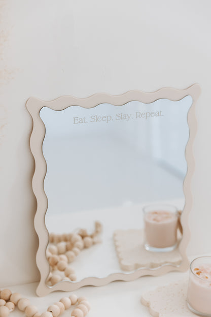 Wavy Edge Acrylic mirror with daily mantra