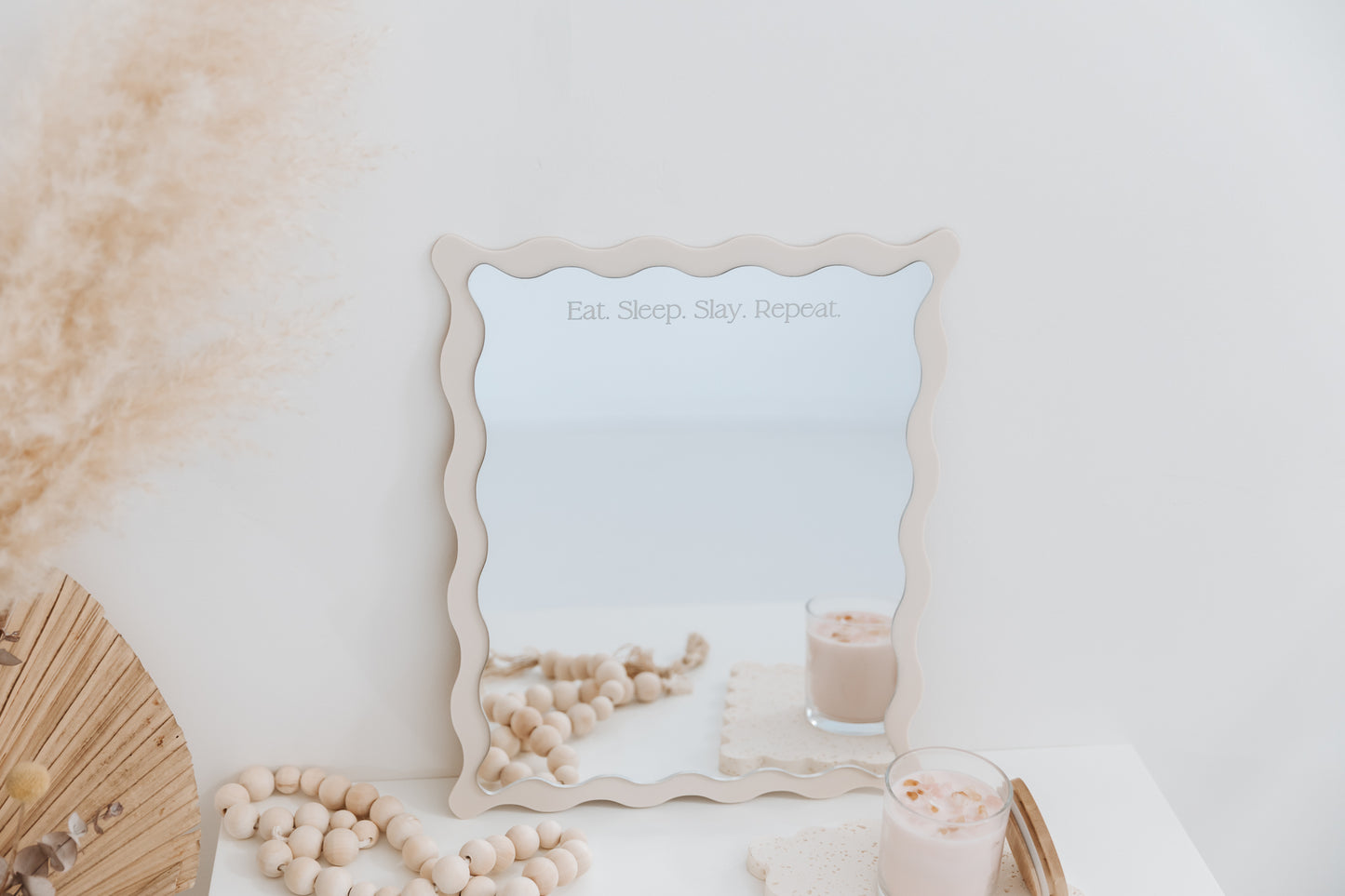 Wavy Edge Acrylic mirror with affirmation eat sleep slay repeat