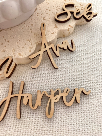 Wooden laser cut name place cards wedding table placement