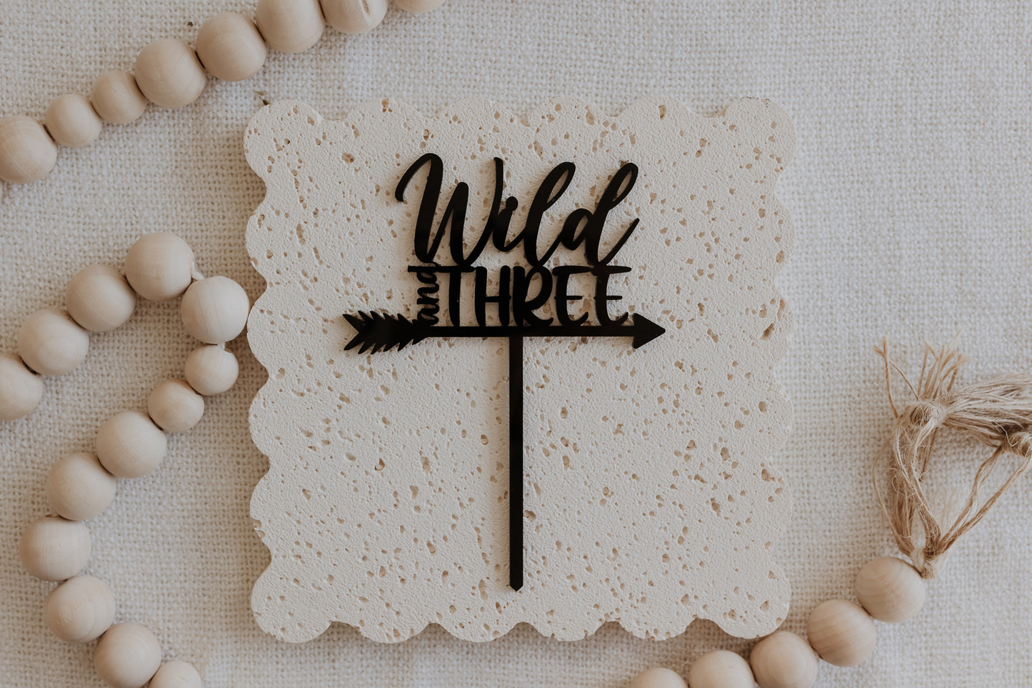 Wild and Three third birthday cake topper Black Acrylic