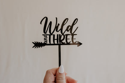 Wild and Three third birthday cake topper Black Acrylic