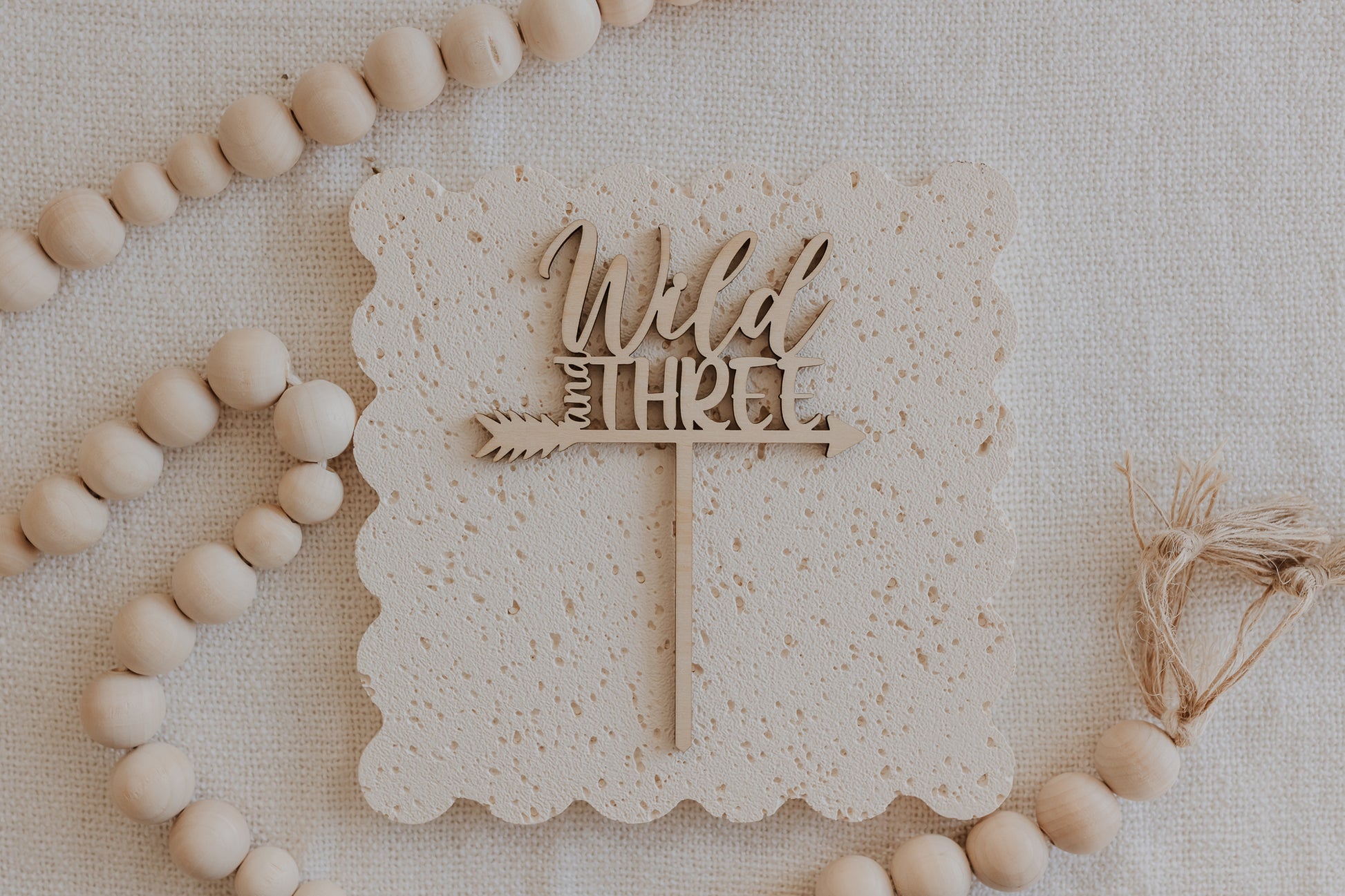 Wild and Three third birthday cake topper Wooden