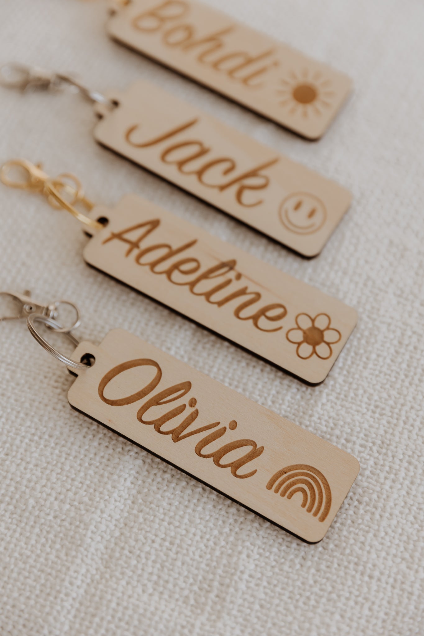 Personalised wooden engraved name tag keyring