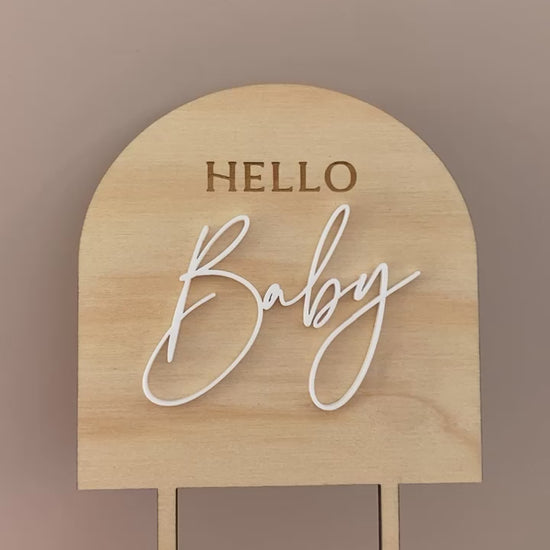 Hello Baby Arch wooden baby shower cake topper