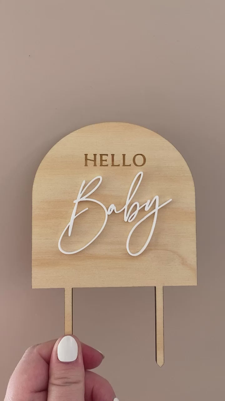 Hello Baby Arch wooden baby shower cake topper