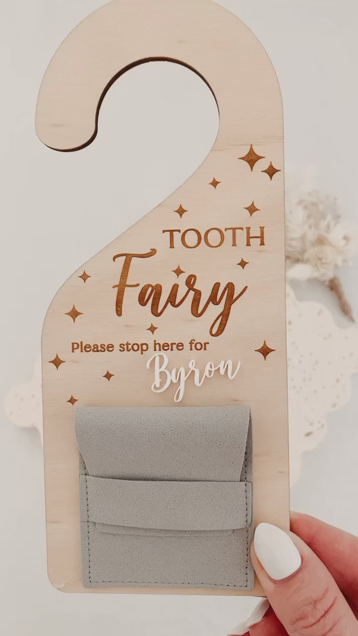 Tooth Fairy Door hanger with pouch personalised with childs name