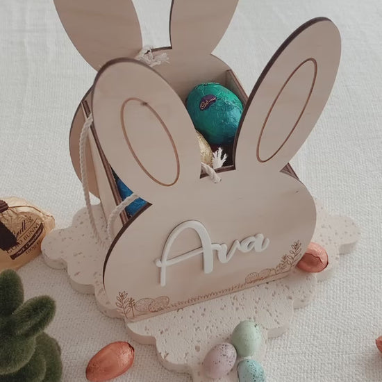 Easter Bunny Basket crate wooden personalised