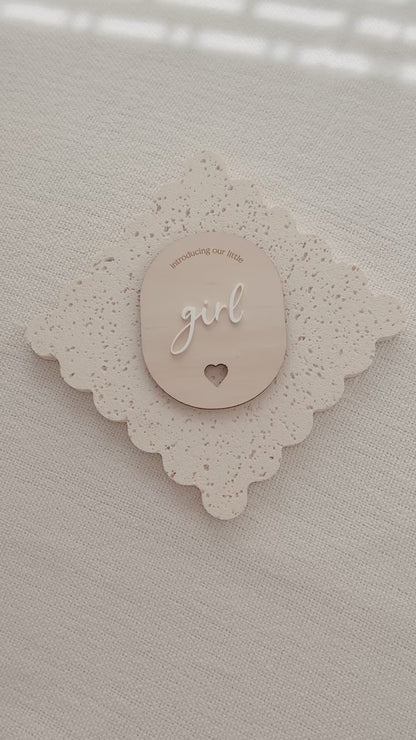 Baby Boy/Baby Girl Gender Reveal Announcement Plaque - Wooden