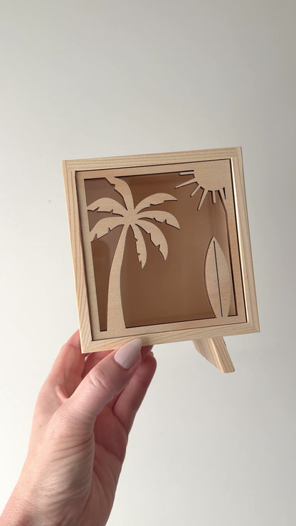Money Box Piggy Bank Beach Scene Front Face wood - personalised