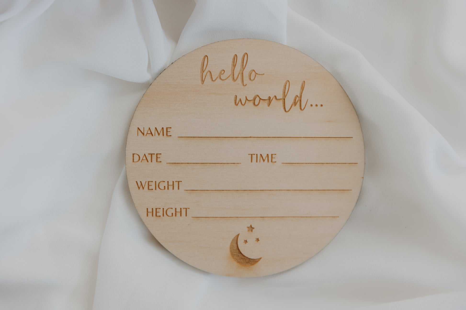 Baby Birth Announcement Plaque - Moon, baby birth details engraved wooden discs