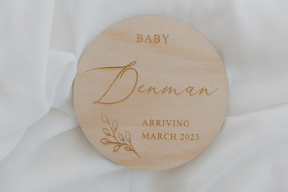 Pregnancy Announcement Baby "Arriving" Plaque