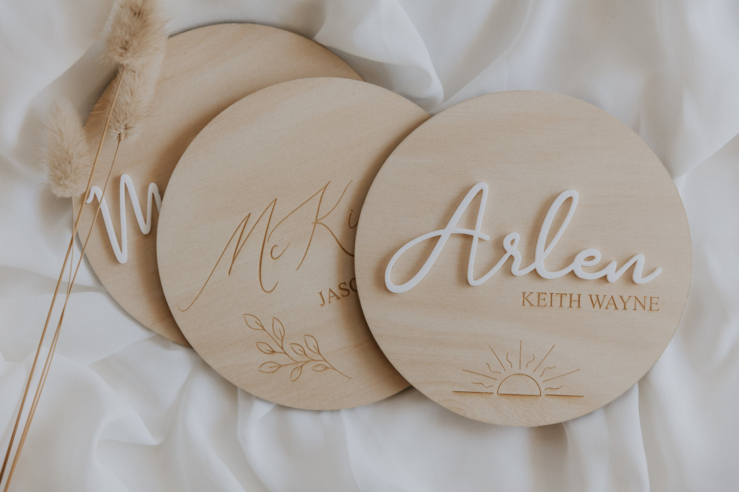 Kids Name Plaque for bedroom nursery. Pine and acrylic round name sign sun design