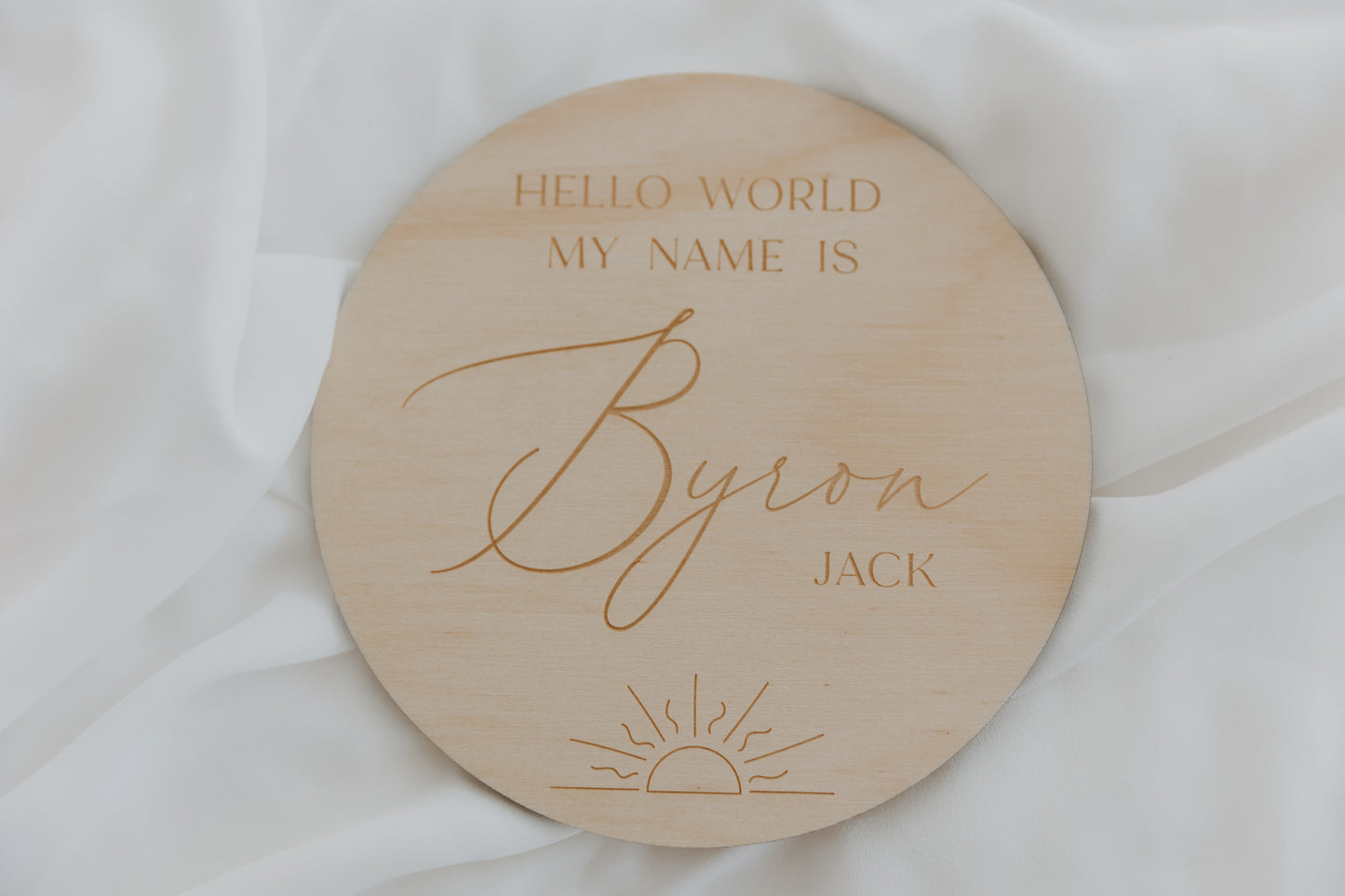 Hello World Baby Announcement Plaque - Sun - Custom Name