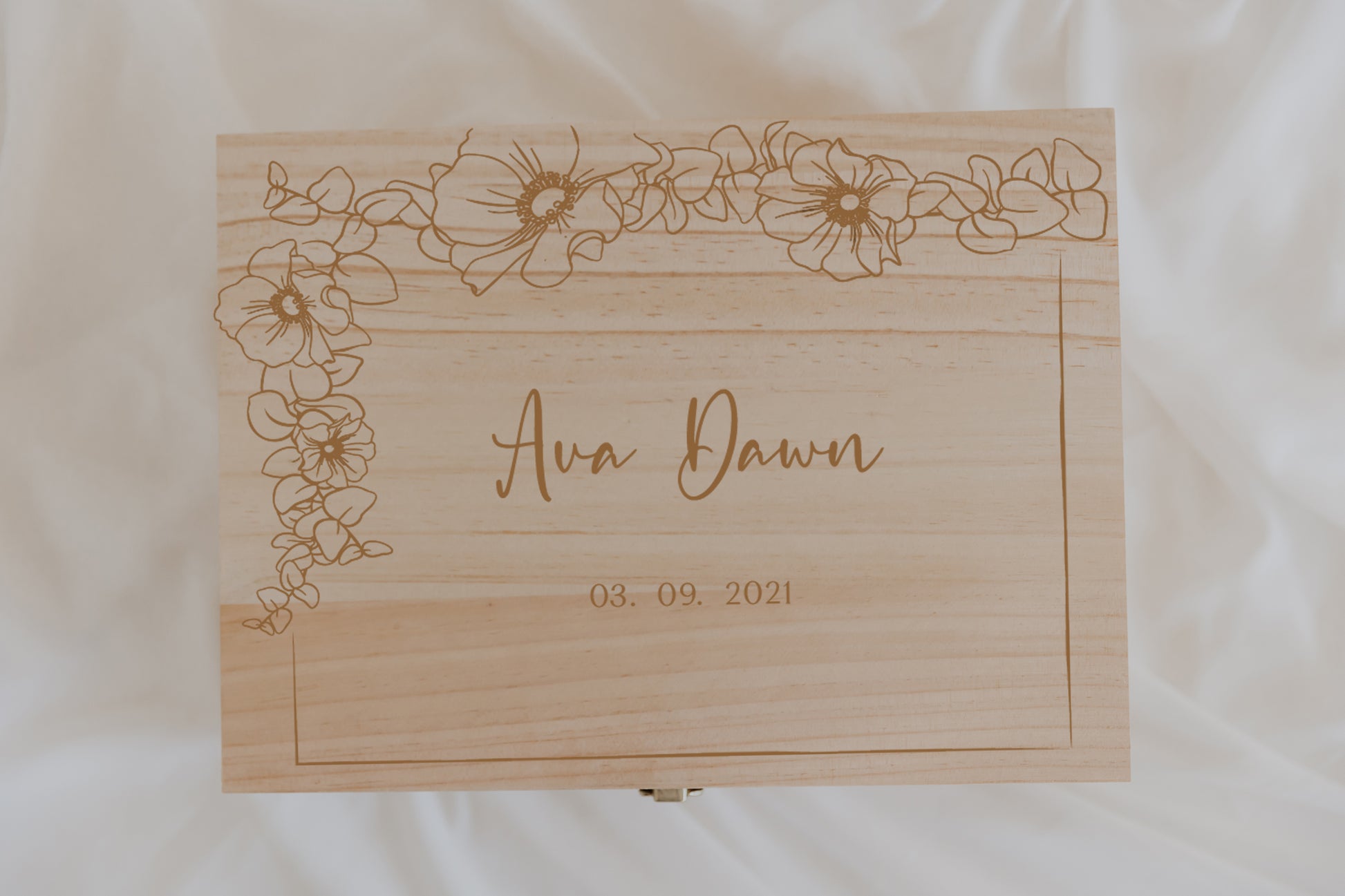 wooden keepsake box custom engraving flowers